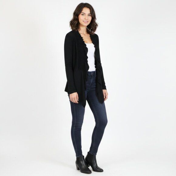 *LINE Ruffle Lapel Black Cardigan - Picture 1 of 6